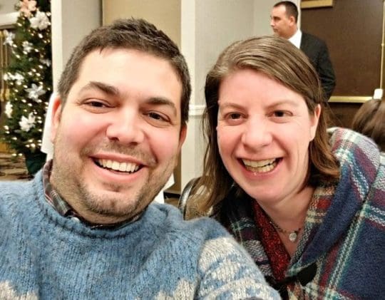 Close up of Jason and Katie smiling