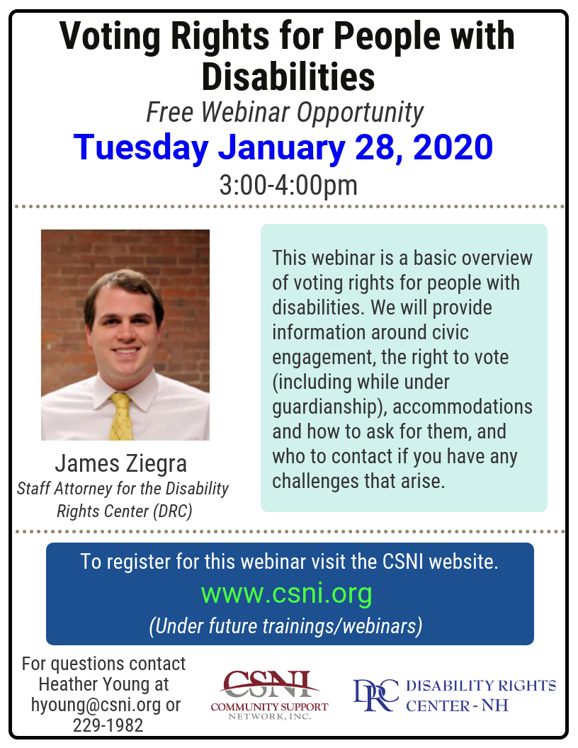 Free Webinar - Voting Rights And People With Disabilities - DRCNH