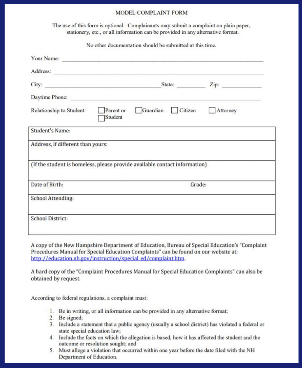 Filing a Complaint with the NH Department of Education (NHDOE) DRCNH