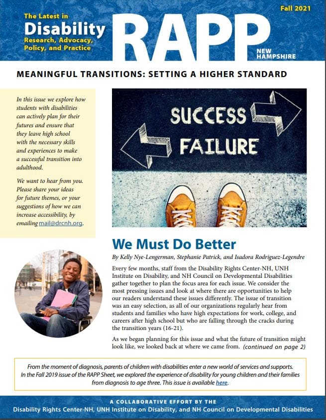 Fall 2021 Issue of Disability RAPP - Meaningful Transitions: Setting a ...